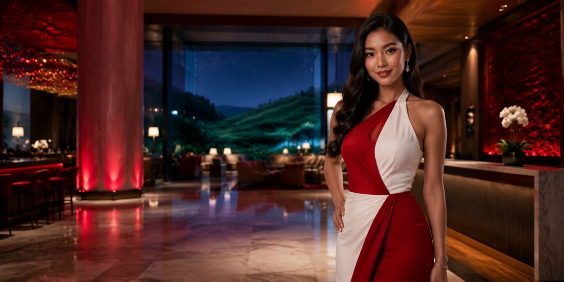 Model Vietnam dengan pakaian elegan di suasana VIP bonus casino
